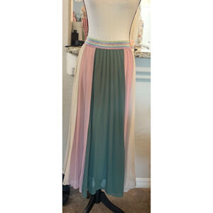 TR Notes Women's Pleated Colorblock Midi Skirt Size Small 0-4